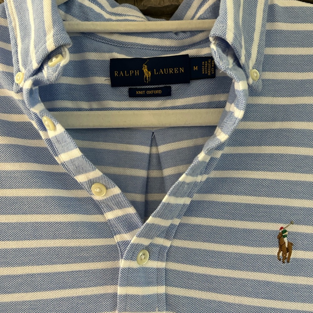 Polo Ralph Lauren Mens Hampton Classic Fit Blue Striped Polo Shirt Size M - Picture 4 of 6